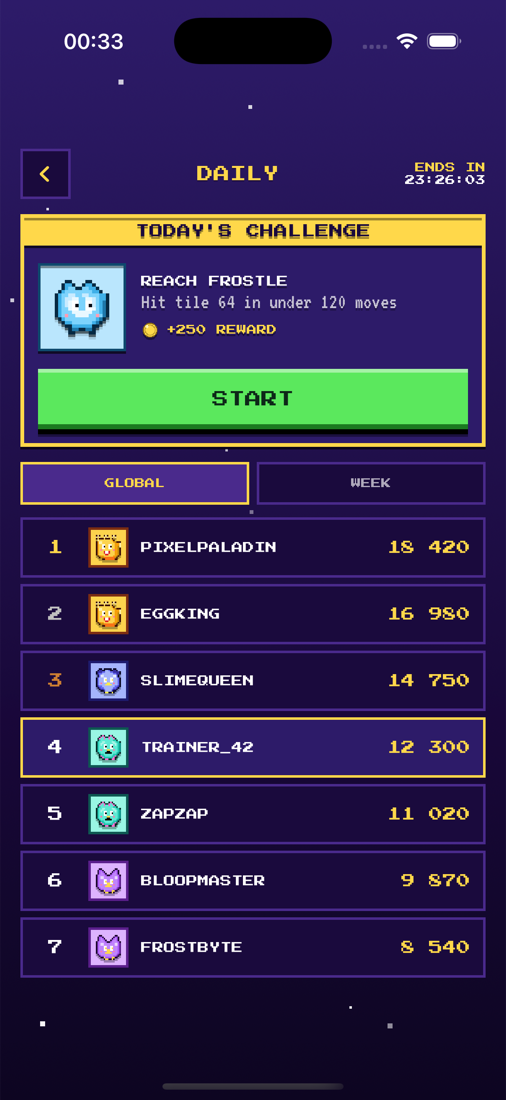Daily challenge screen with streak and reward track